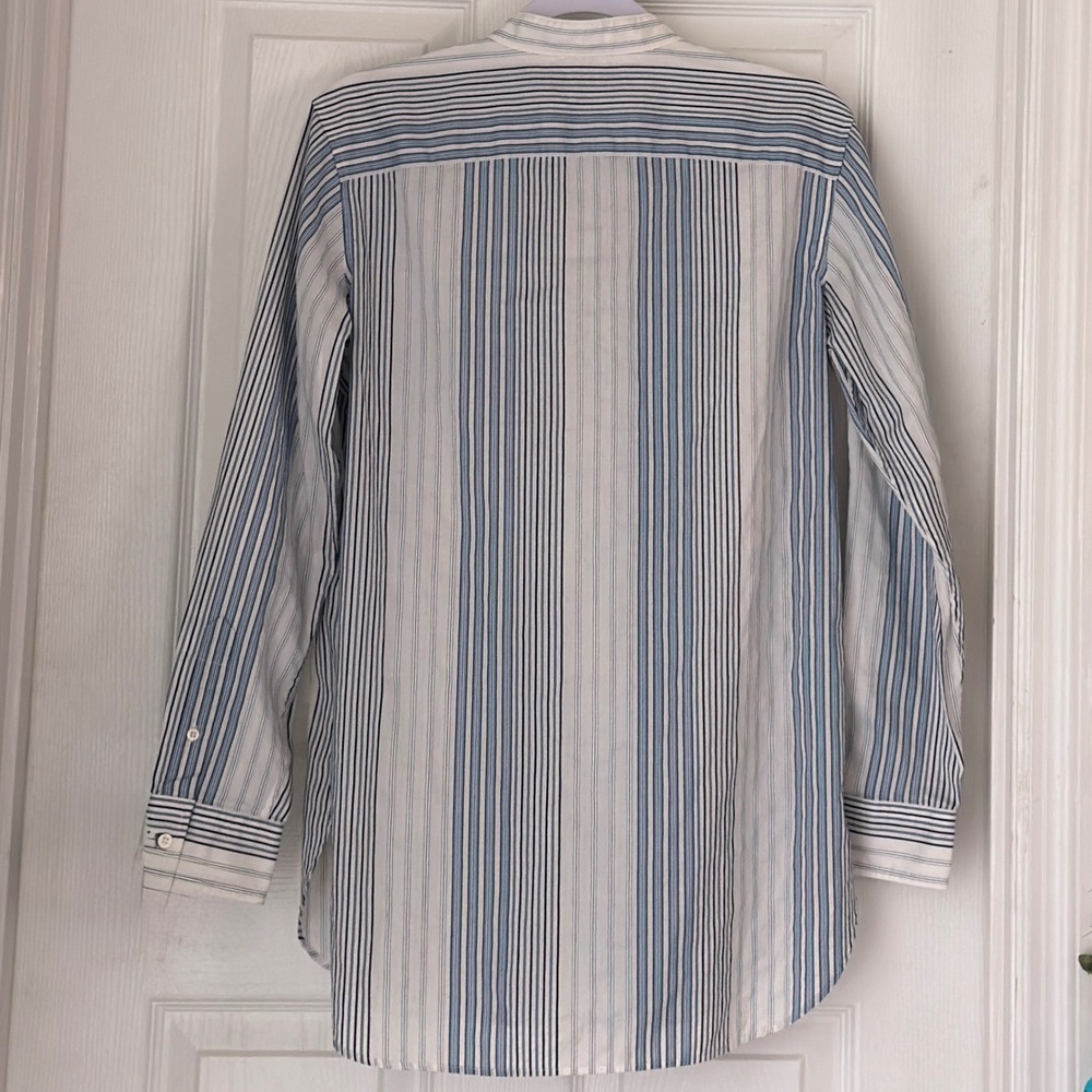 Lauren Ralph Lauren Blue White Striped Mandarin Collar Pullover Shirt M - Picture 3 of 3